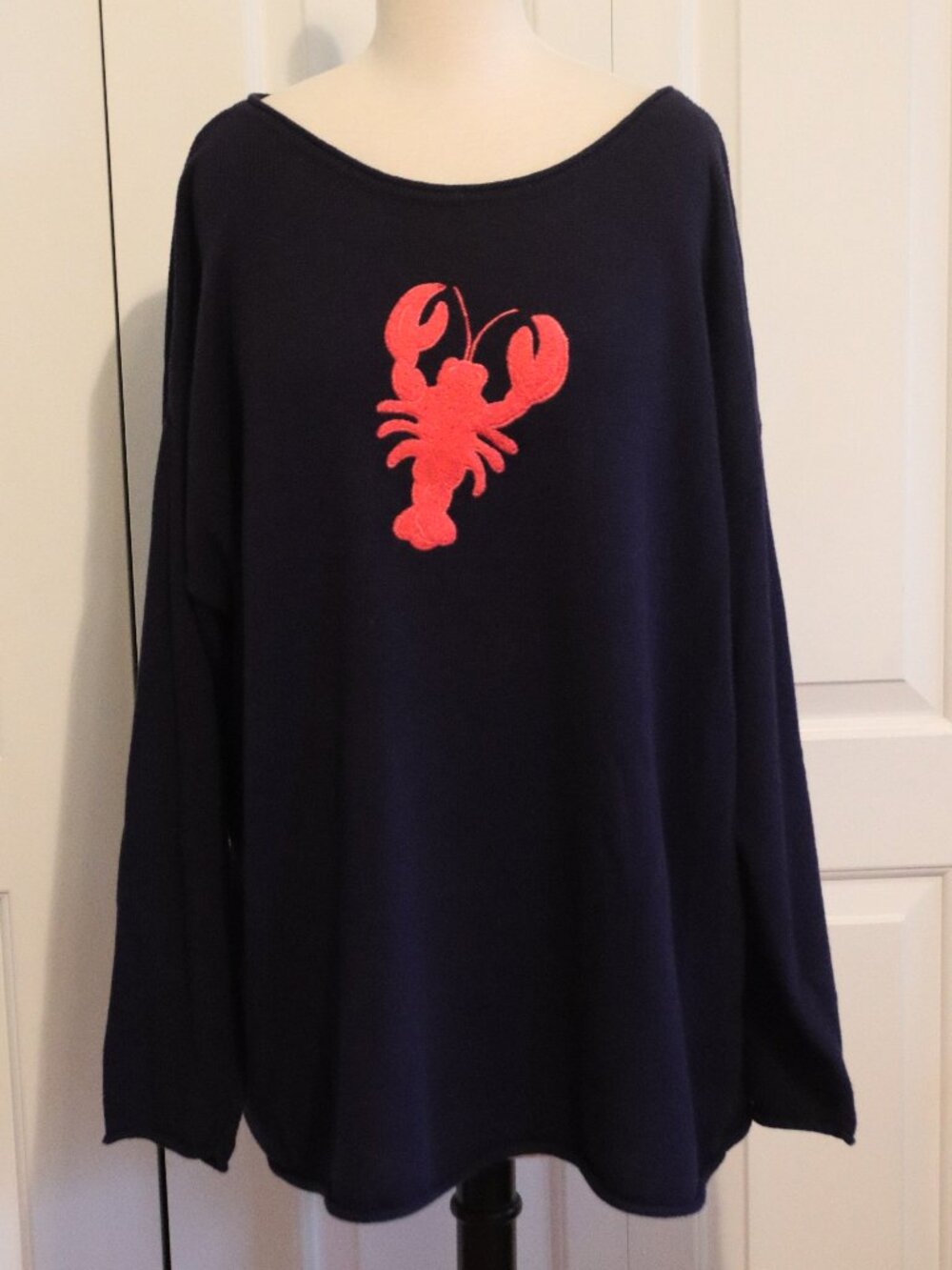 Belle by Kim Gravel Harbor Island Sweater Twilight Blue Red Lobster Size 1X